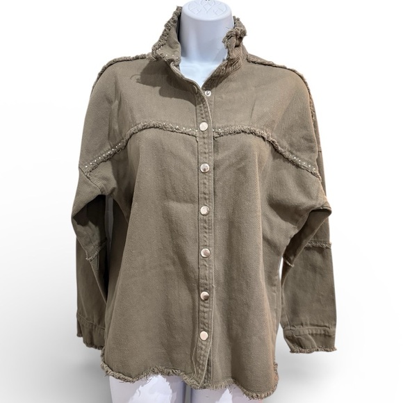 Veveret by Buckle Tops - Veveret by Buckle Button-Up Khaki Shacket
